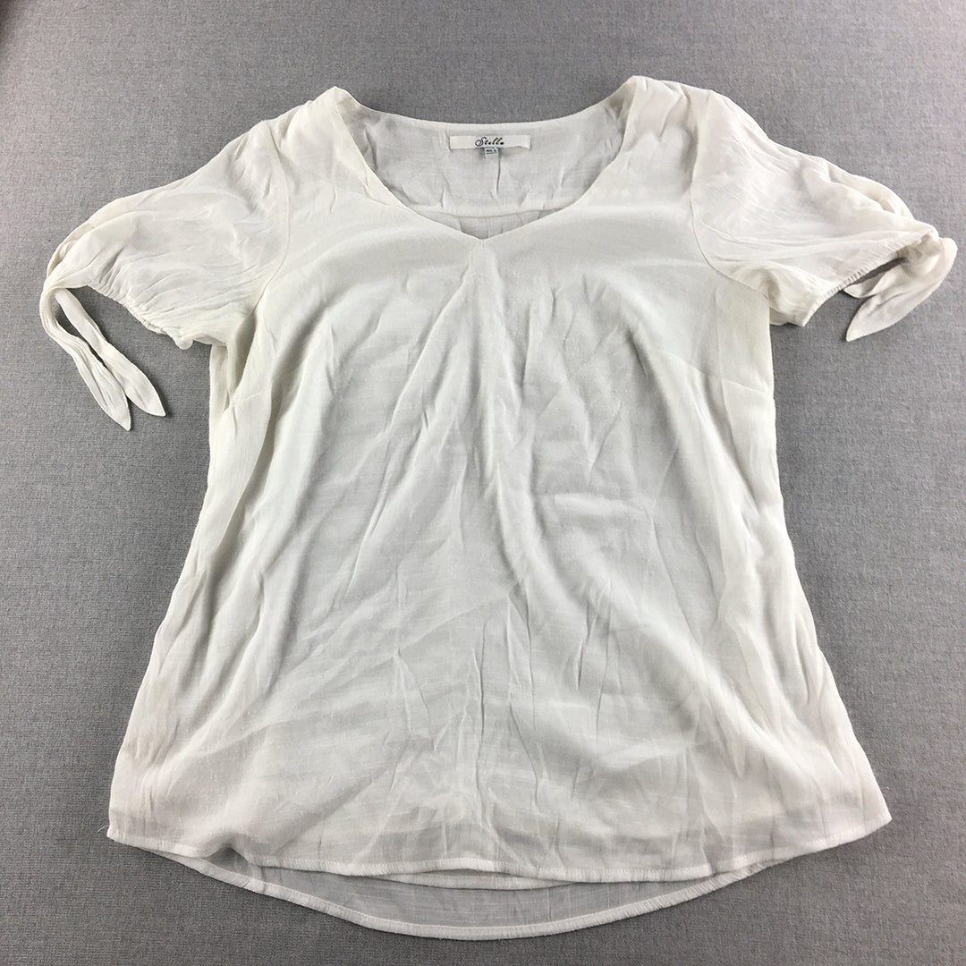 Stella Womens Top Size 16 White V-Neck Short Sleeve Shirt Blouse