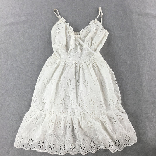 Ally Womens Mini Dress Size 6 AUS White Floral Lace Embroidered Sleeveless