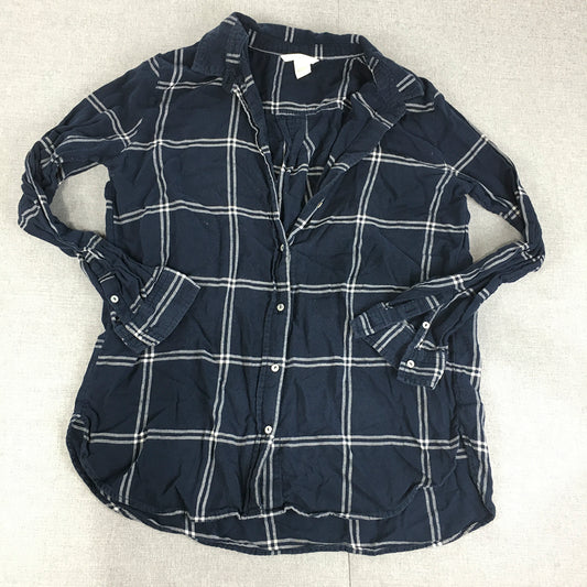 H&M Womens Flannel Shirt Size 8 Blue Checkered Long Sleeve Button-Up