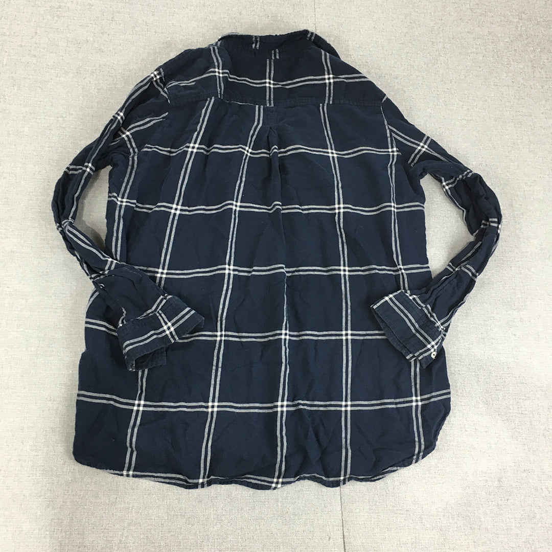 H&M Womens Flannel Shirt Size 8 Blue Checkered Long Sleeve Button-Up