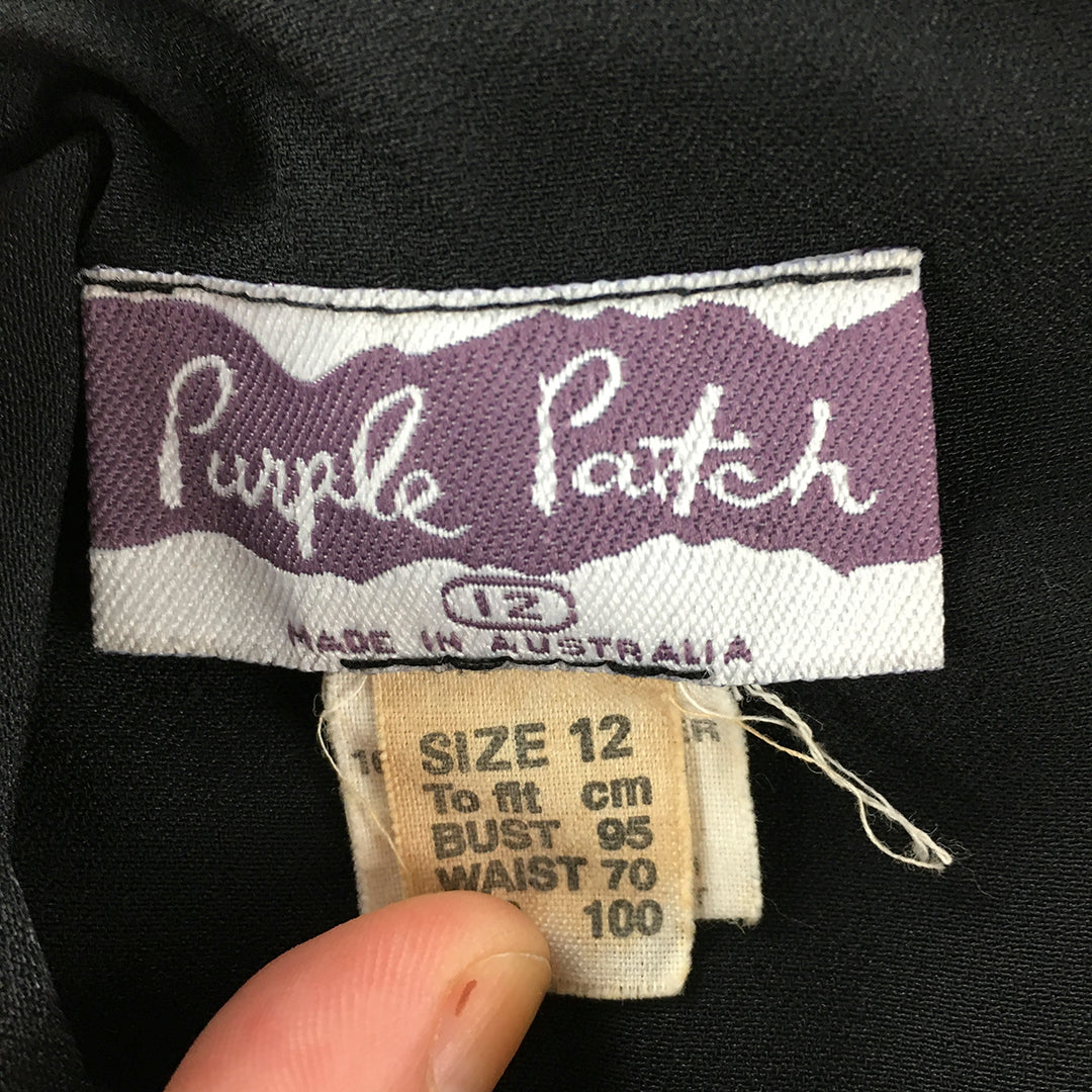 Vintage Purple Patch Womens Dress Size 12 Black Sleeveless Pencil Midi Aus Made