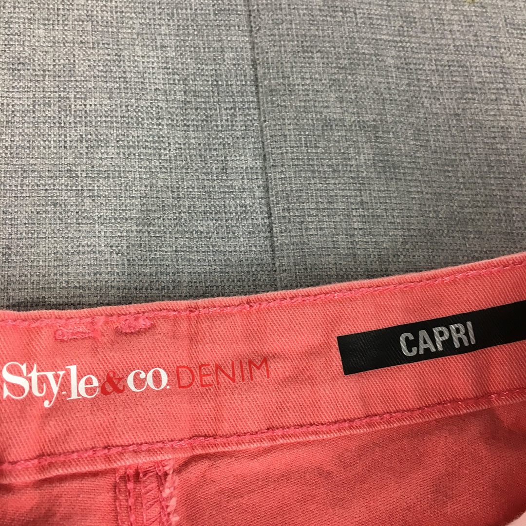 Style & Co Womens Capri Shorts Size 4 Coral Pink Pockets Stretch