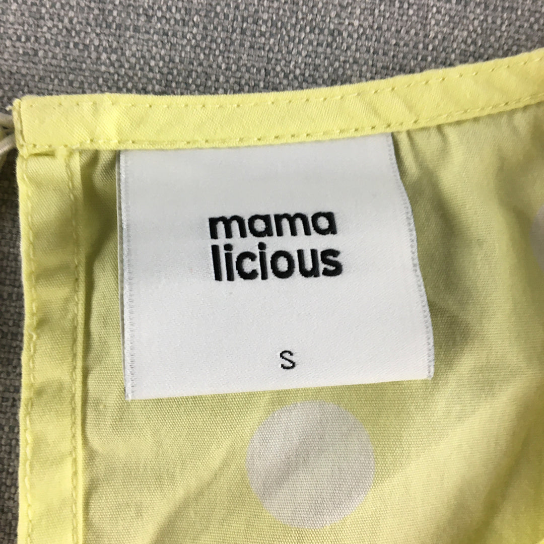 Mama Licious Womens Maternity Dress Size S Yellow Polka Dot Pleated Midi