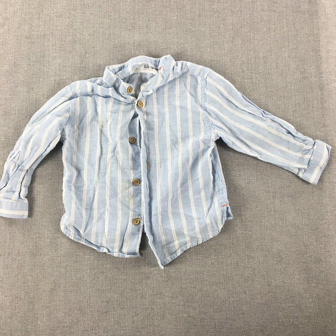 Zara Baby Shirt Size 12 - 18 Months (1) Blue Striped Button-Up Long Sleeve