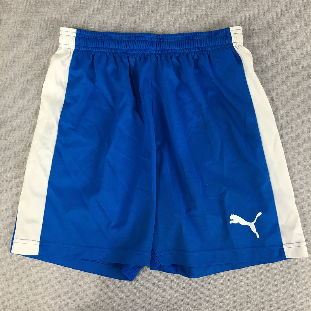 Puma Kids Boys Football Shorts Size 14 - 16 Years Blue Logo Athletic Running