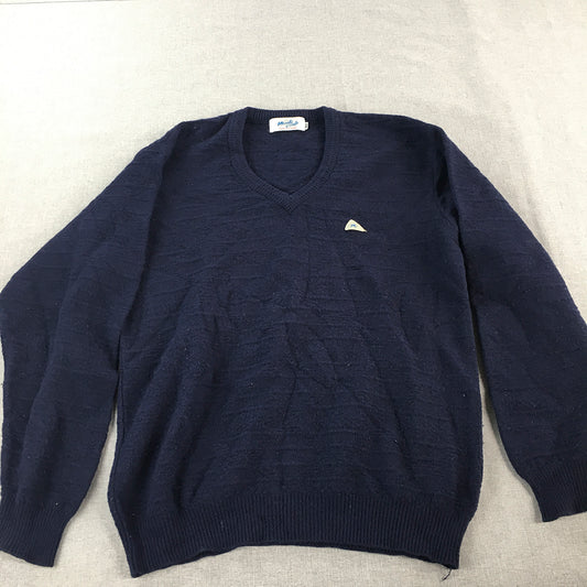 Vintage Monte Carlo Mens Wool Sweater Size M Navy Blue V-Neck Knit Jumper