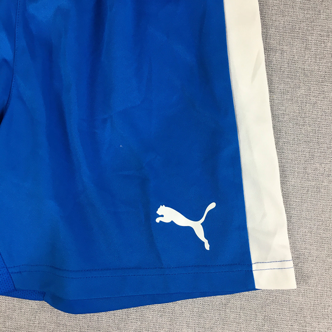 Puma Kids Boys Football Shorts Size 14 - 16 Years Blue Logo Athletic Running