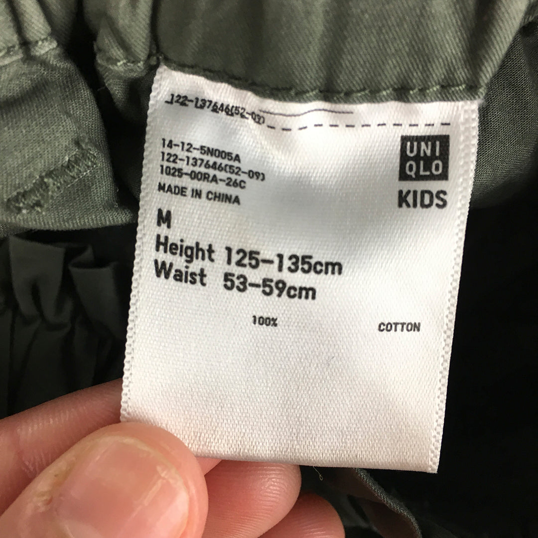 Uniqlo Kids Boys Shorts Size M Khaki Green Drawstring Elastic Waist Pockets