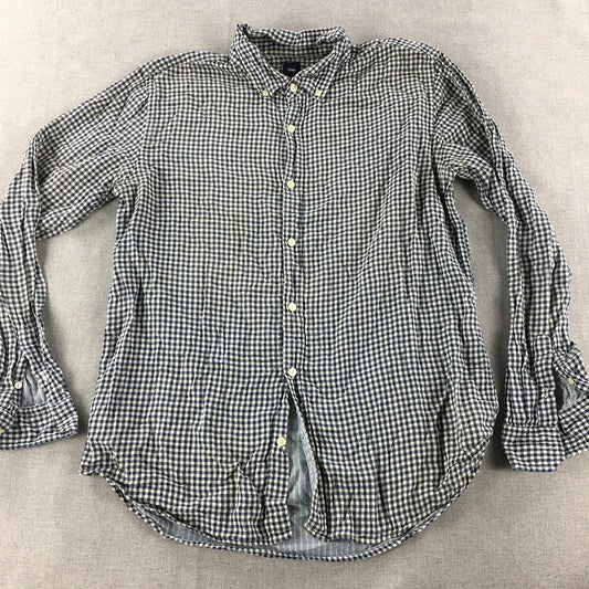 Gap Mens Shirt Size L Blue White Checkered Long Sleeve Button-Up