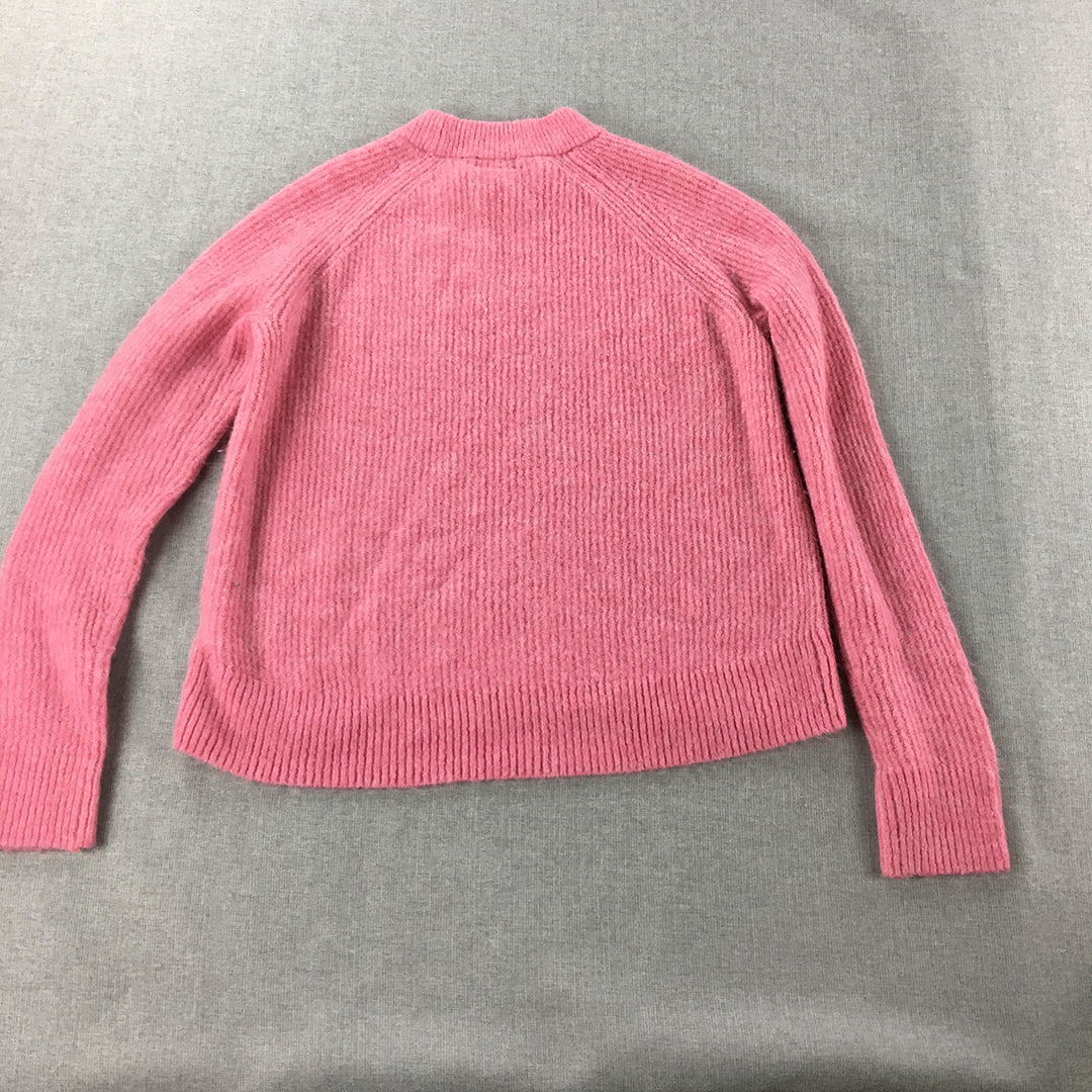 H&M Womens Knit Sweater Size M Pink Crew Neck Pullover Jumper