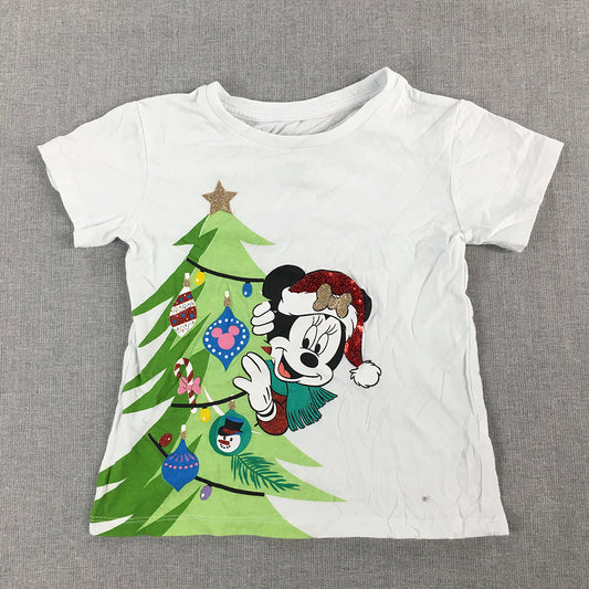 Disney Minnie Mouse Kids Girls T-Shirt Size 5 White Christmas Top