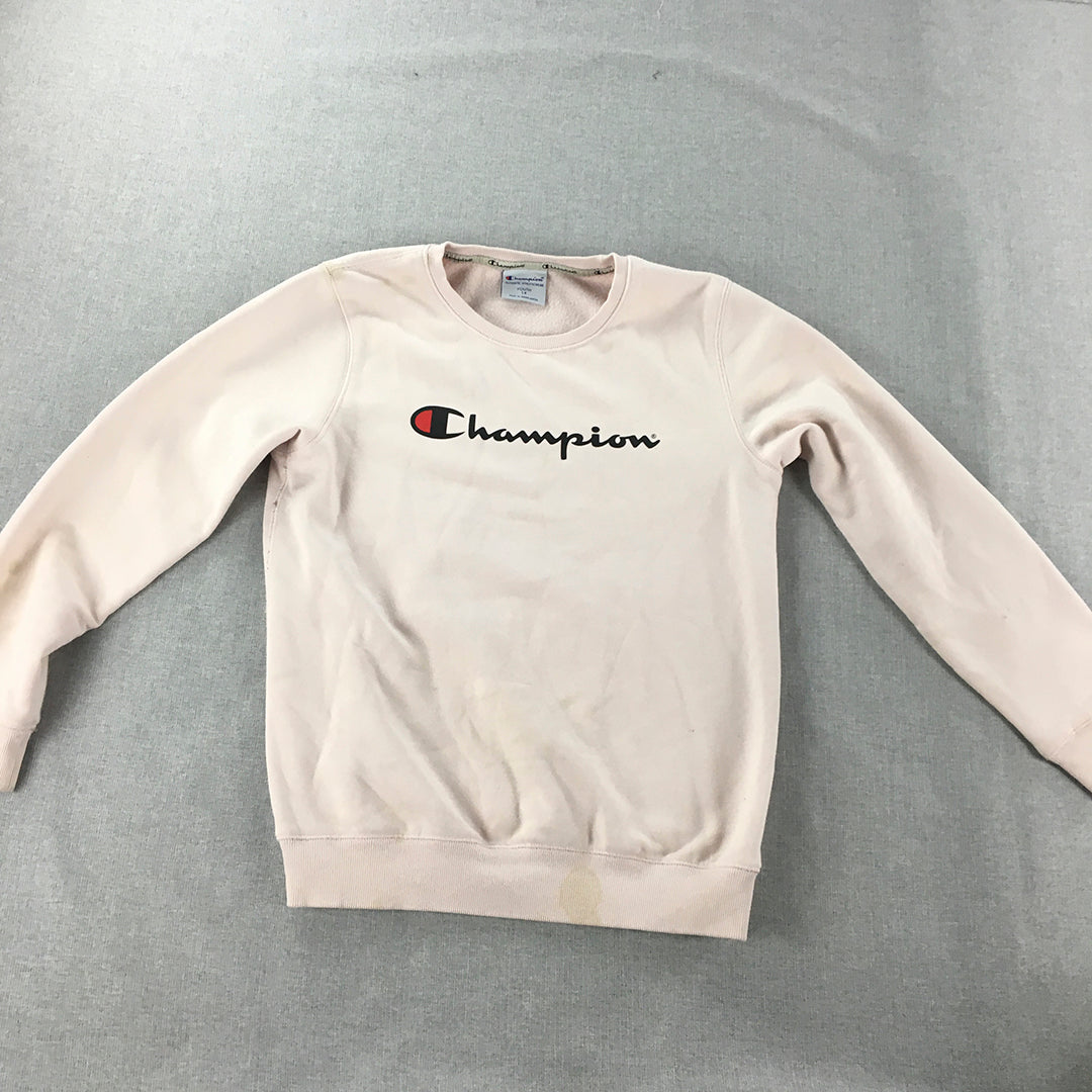 Champion Kids Girls Sweater Youth Size 14 Pink Logo Crew Neck Jumper