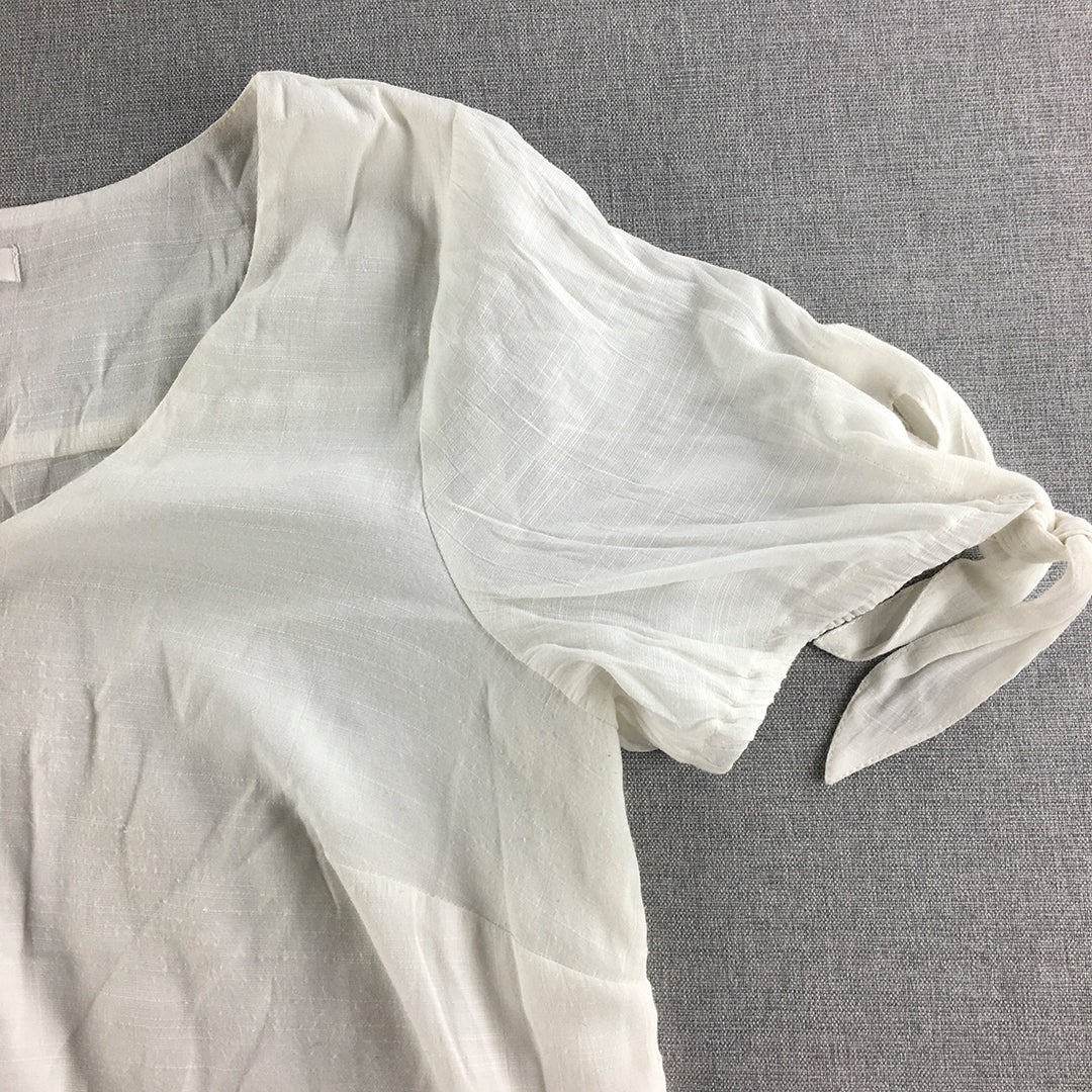 Stella Womens Top Size 16 White V-Neck Short Sleeve Shirt Blouse