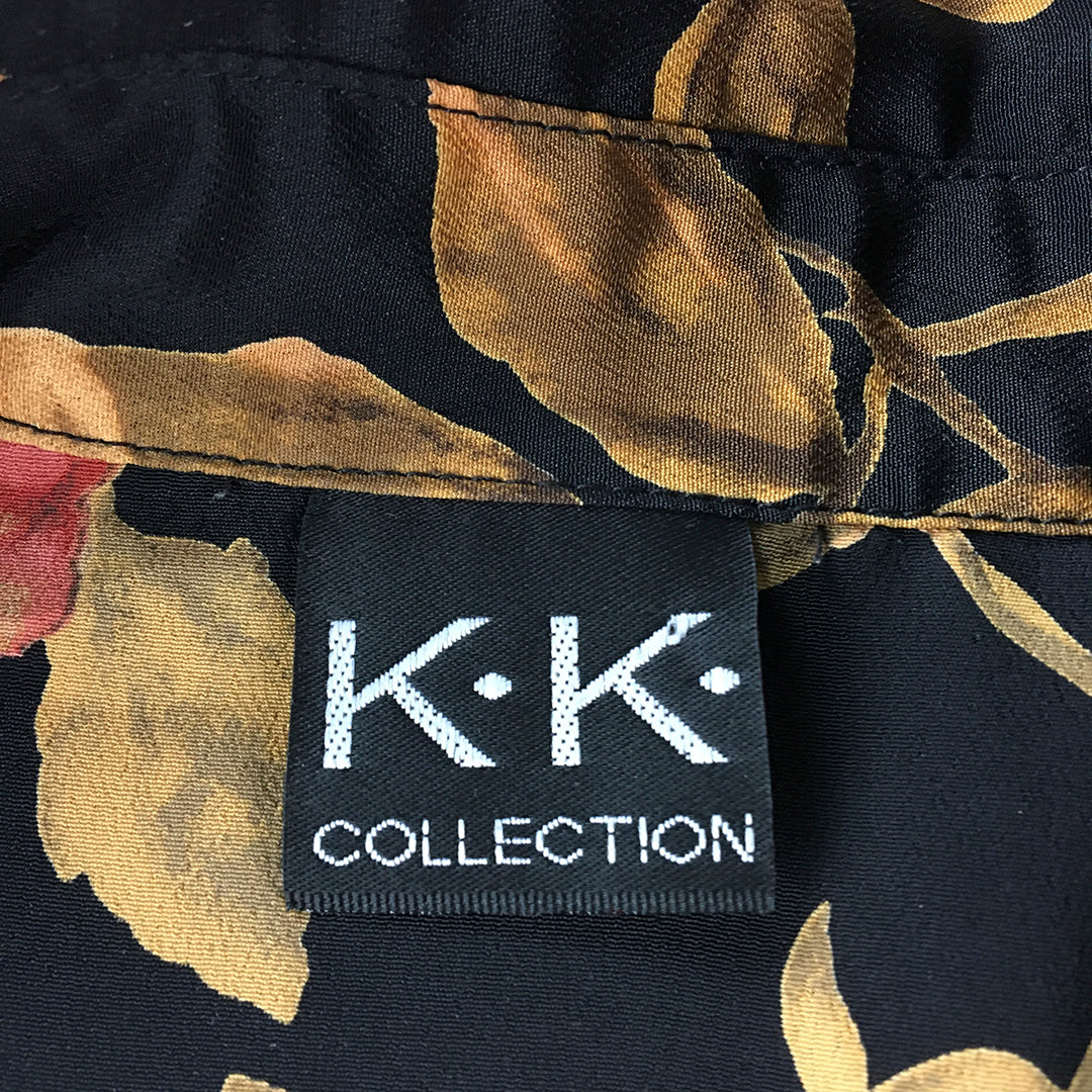 KK Collection Womens Top Size 12 Black Yellow Rose Floral Button-Up Shirt