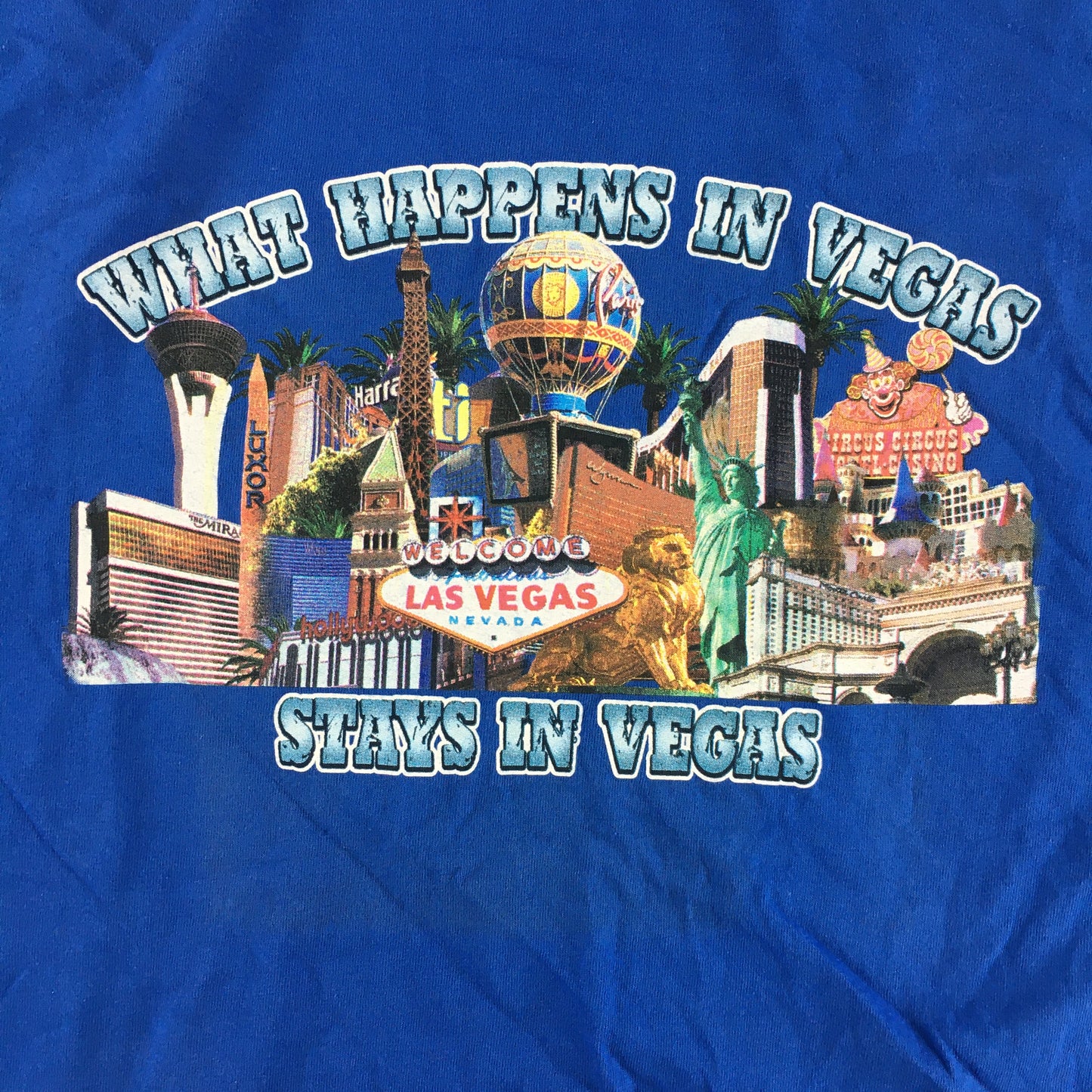 Vintage What Happens In Vegas Stays In Vegas Mens T-Shirt Size XL Blue