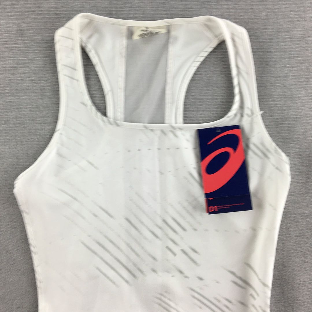 NEW Asics Womens Tank Top Size XS White Logo D1 Sleeveless Athletic Activewear