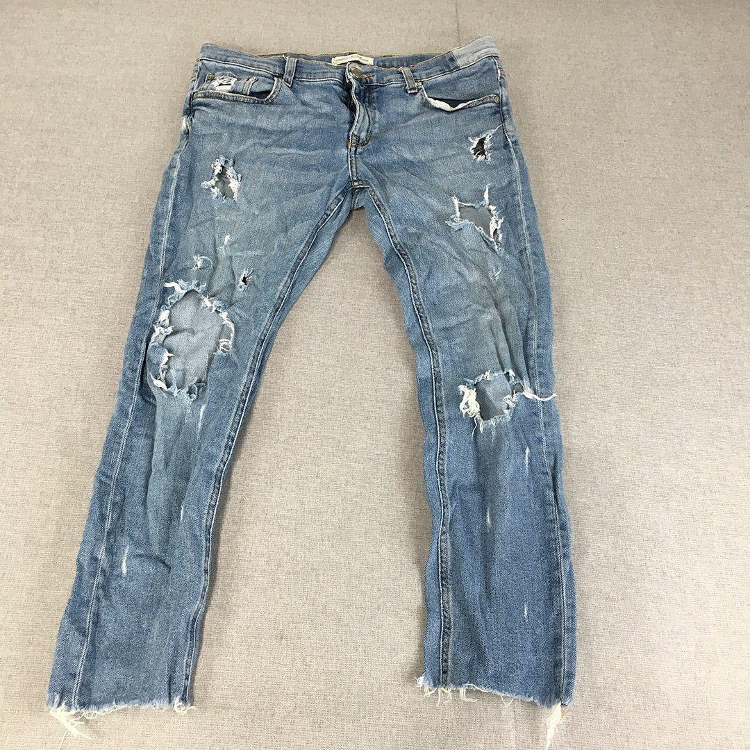 Zara Womens Jeans Size 6 (W30 x L24) Ankle Length Ripped Light Wash Straight