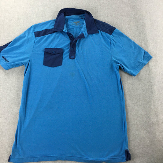 Ogio Mens Polo Shirt Size M Blue Pocket Short Sleeve Rugby