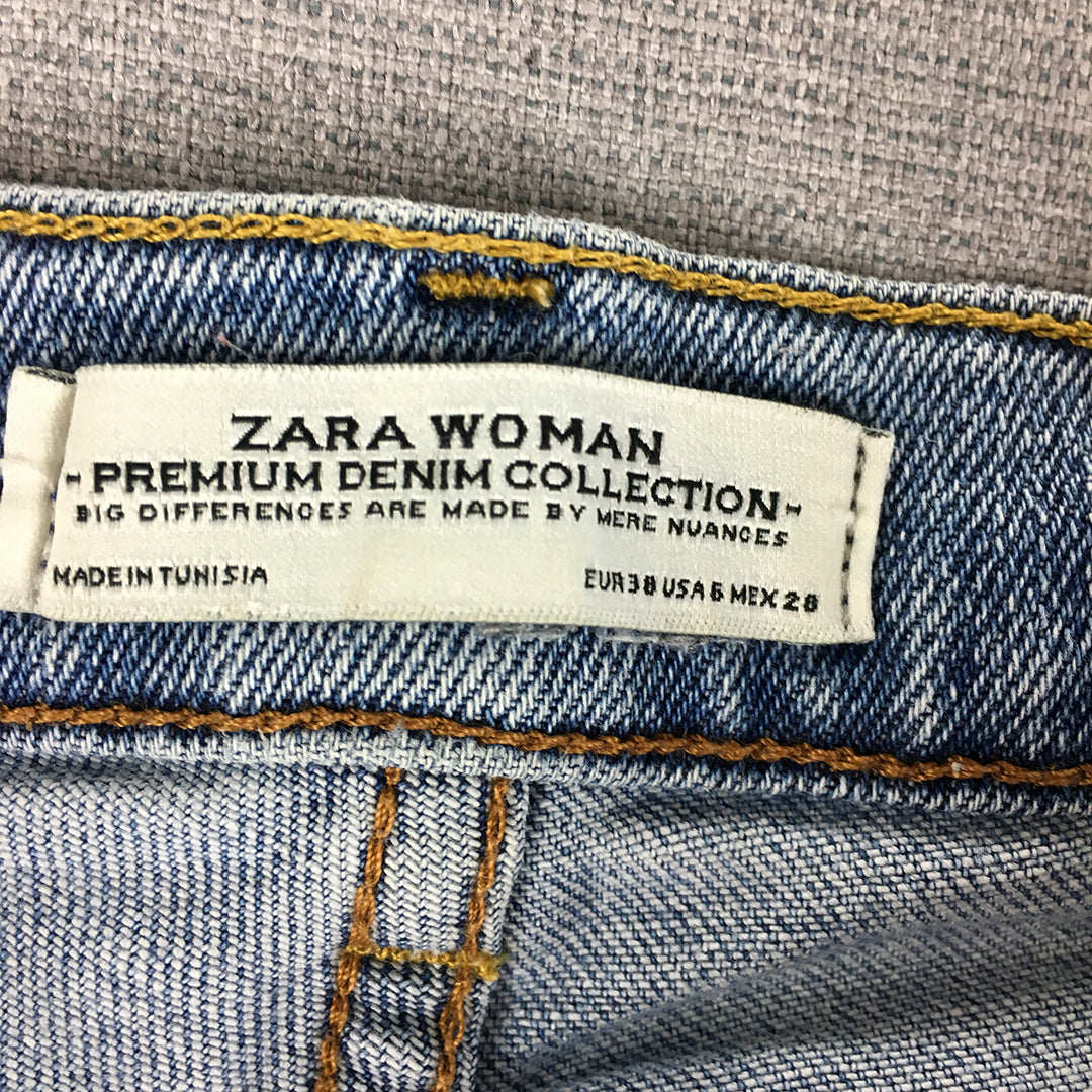 Zara Womens Jeans Size 6 (W30 x L24) Ankle Length Ripped Light Wash Straight