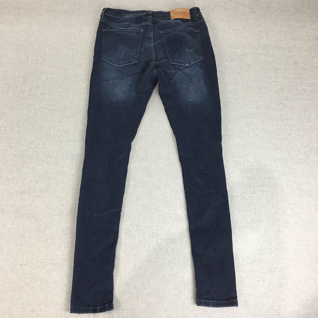 Nimes Womens Skinny Jeans Size 32 Dark Wash Blue Distressed Denim Stretch