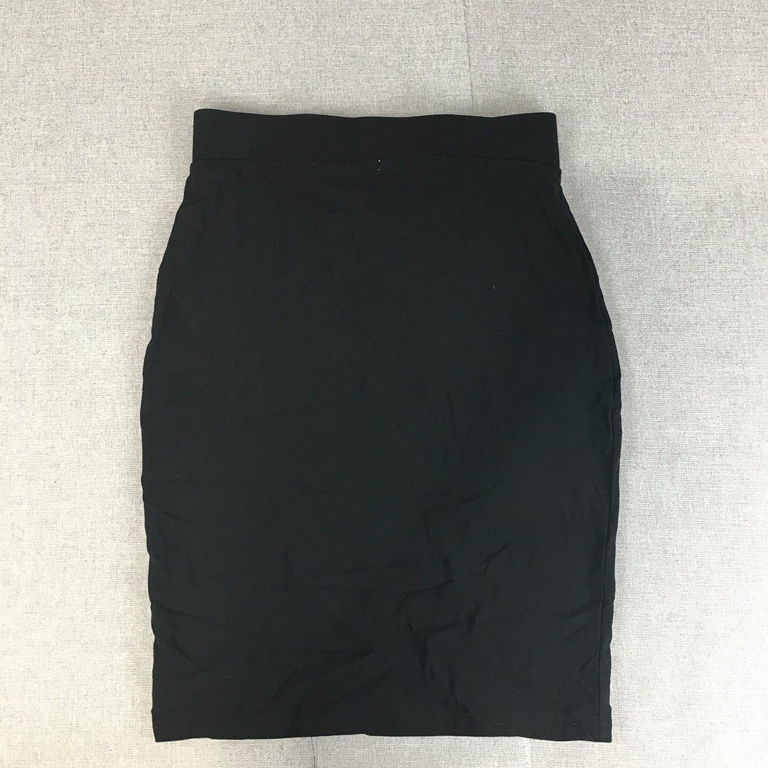 Valleygirl Womens Pencil Skirt Size 12 Black Midi Stretch Fabric