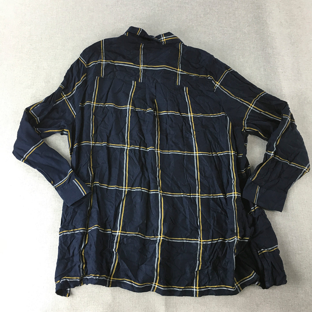 Damart Womens Shirt Size 16 Blue Checkered Button-Up Long Sleeve Top