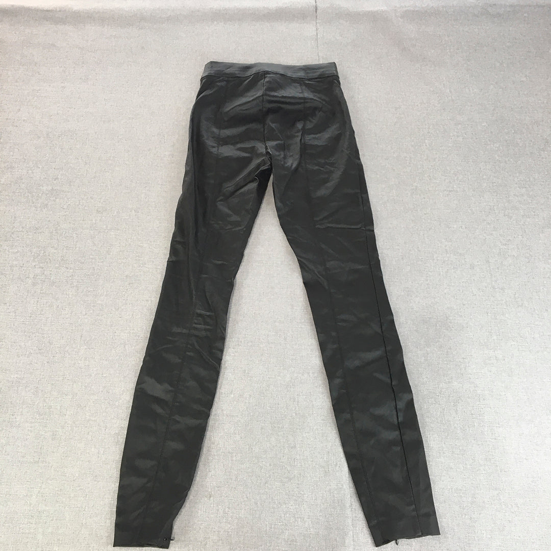 Zara Trafaluc Womens Faux Waxed Leather Jeans Size XS Black Skinny Stretch