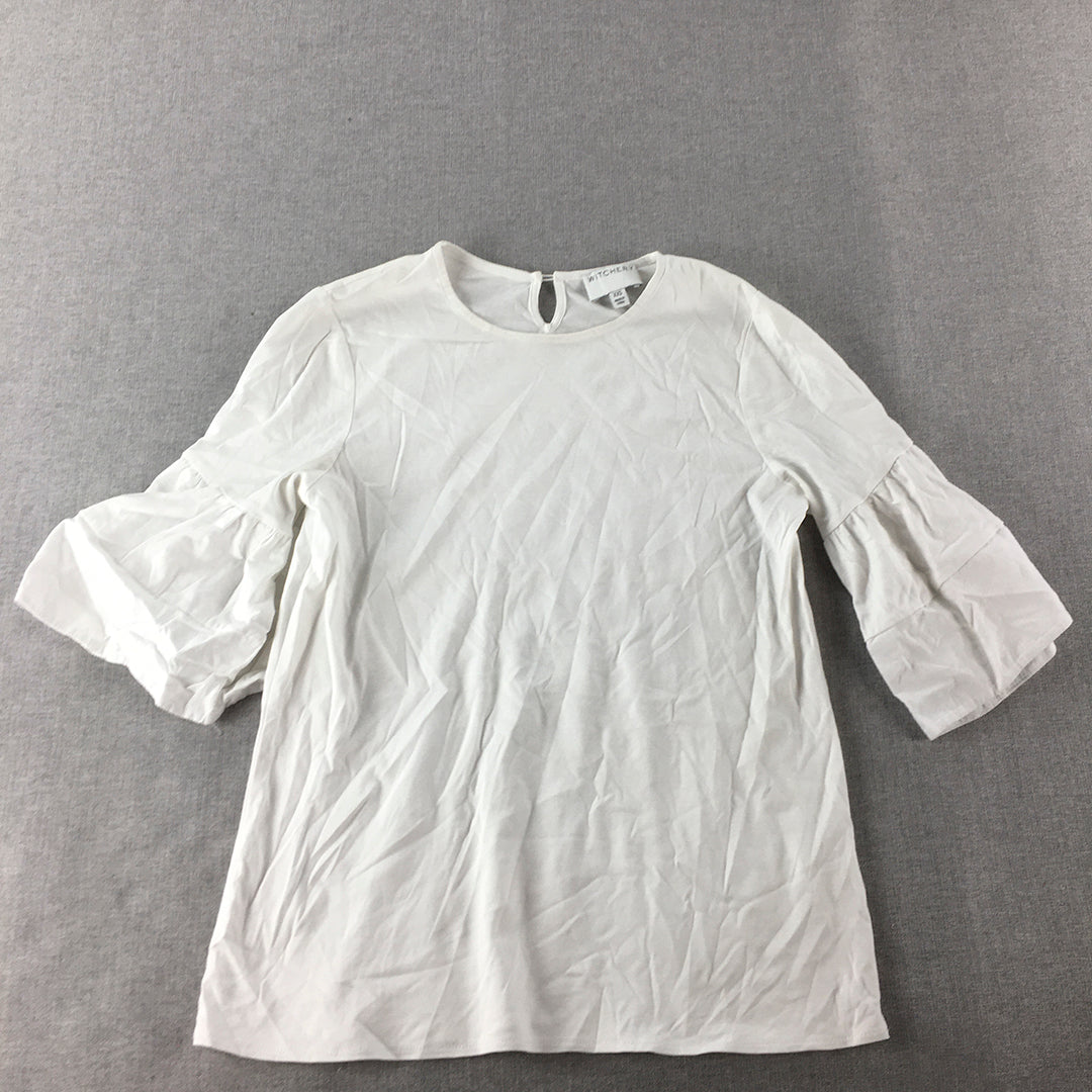 Witchery Womens Top Size XXS White 3/4 Length Sleeves T-Shirt