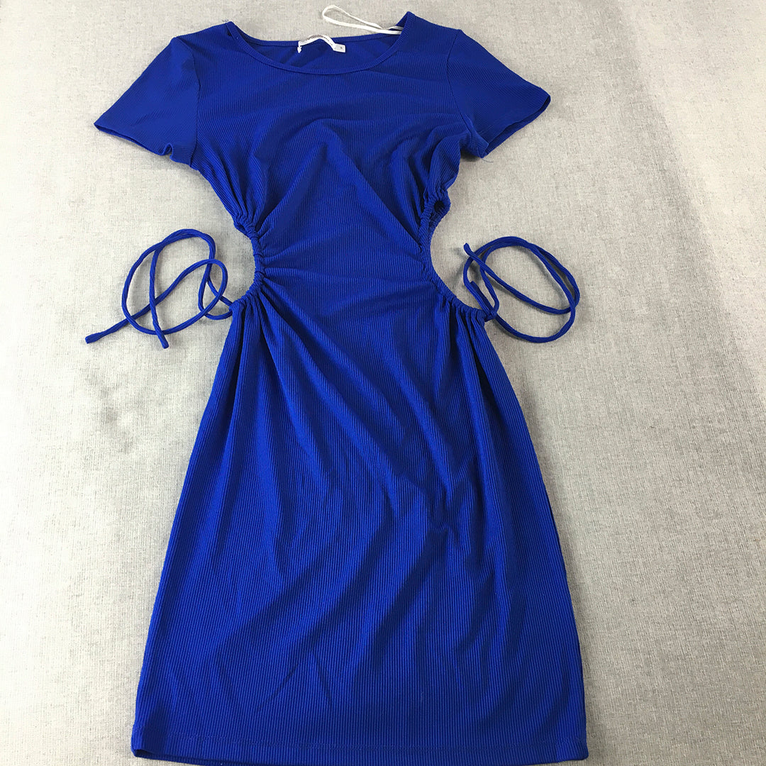 Morning Mist Womens Mini Dress Size 8 Blue Stretch Knit Bodycon Adjustable Waist