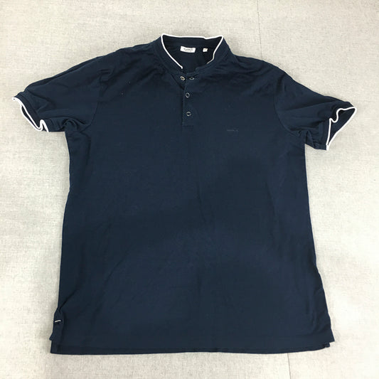 Marcs Mens Polo Shirt Size L Navy Blue Collared Short Sleeve Rugby