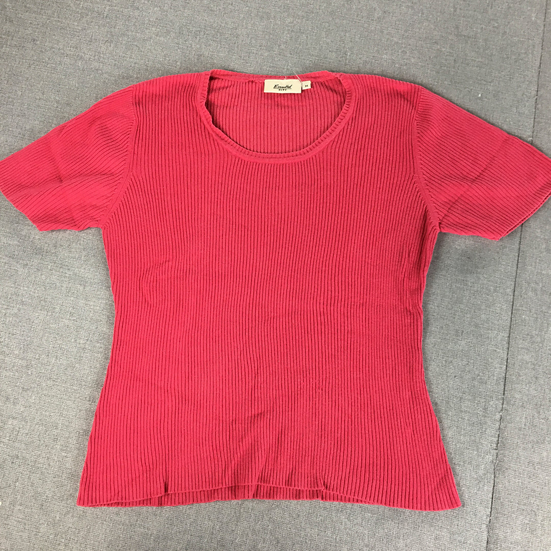 Essential City Womens Knit Top Size M Pink Stretch Fabric Short Sleeve Shirt