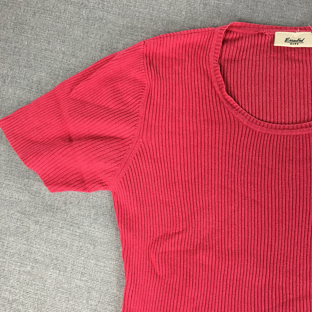 Essential City Womens Knit Top Size M Pink Stretch Fabric Short Sleeve Shirt