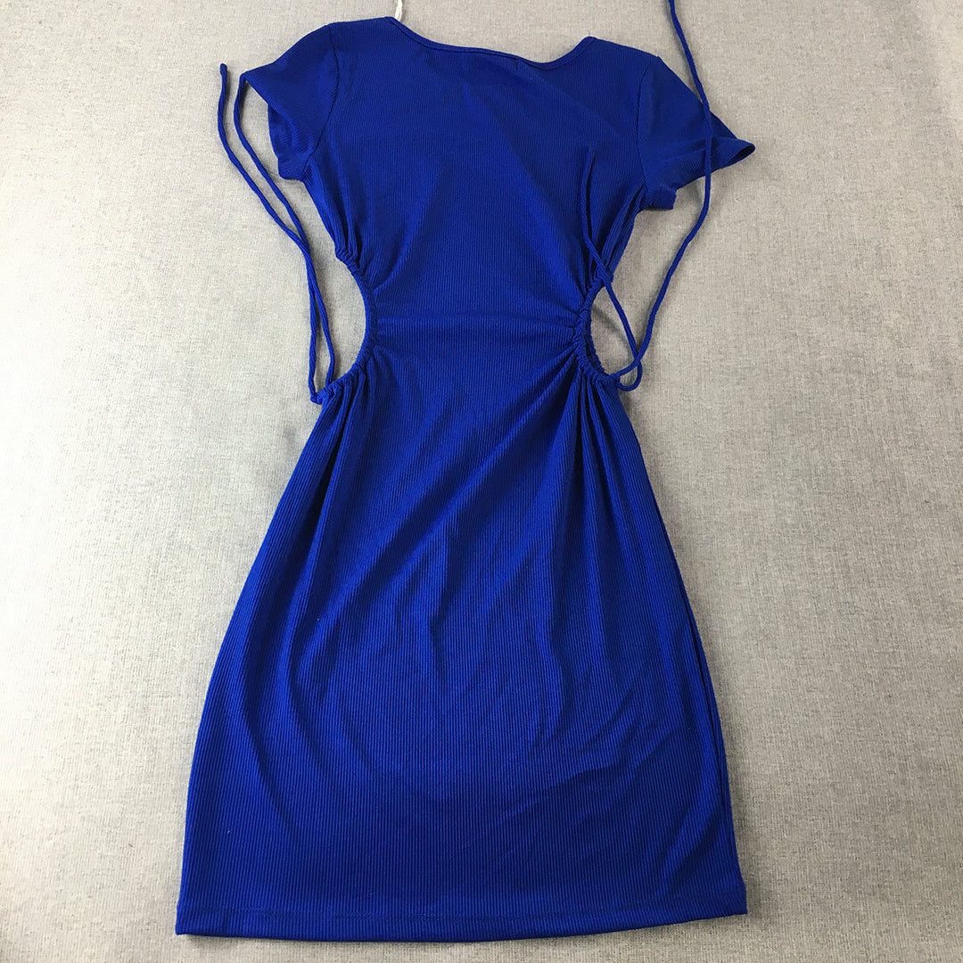 Morning Mist Womens Mini Dress Size 8 Blue Stretch Knit Bodycon Adjustable Waist