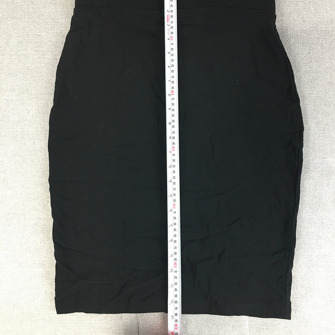 Valleygirl Womens Pencil Skirt Size 12 Black Midi Stretch Fabric