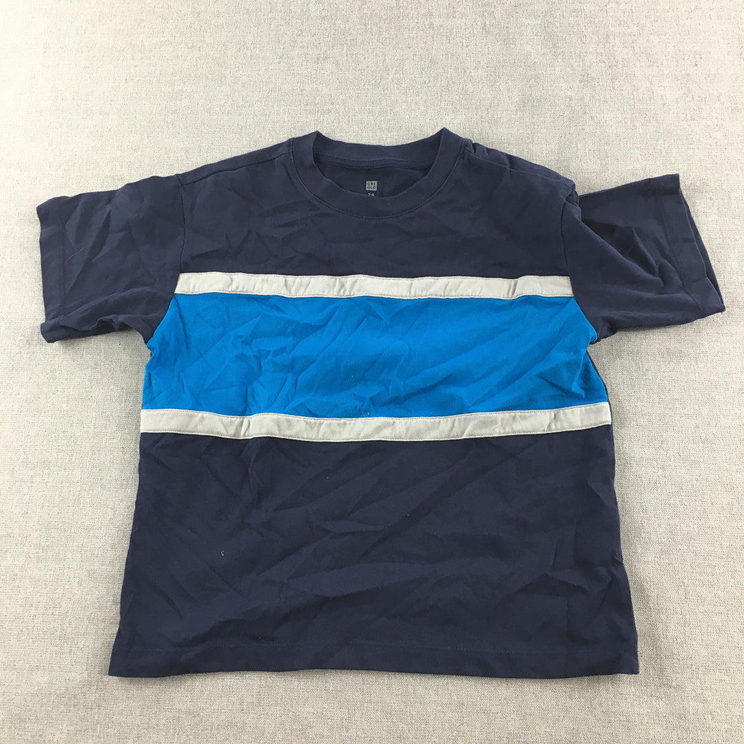 Uniqlo Kids Boys T-Shirt Size 7 - 8 Years Blue Striped Crew Neck Top