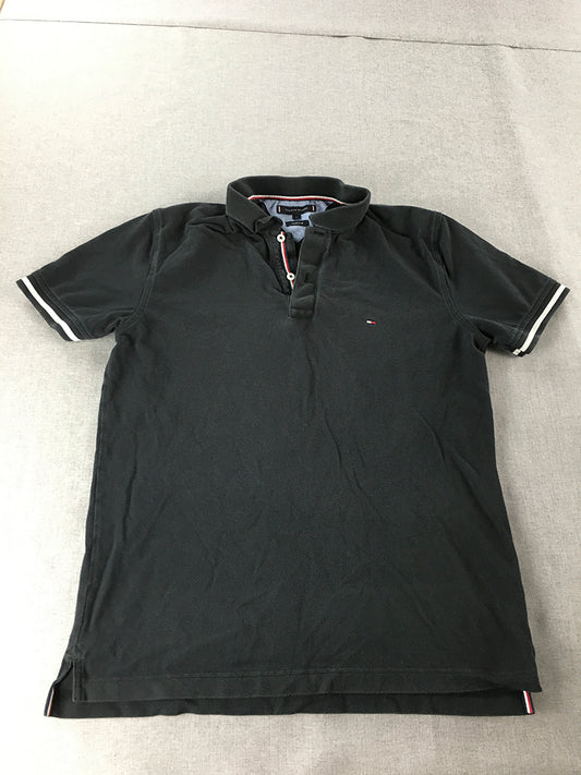 Tommy Hilfiger Mens Polo Shirt Size L Black Logo Collared Rugby Regular Fit