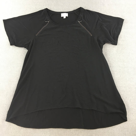 Witchery Womens Top Size S Black Zip Accents Short Sleeve T-Shirt