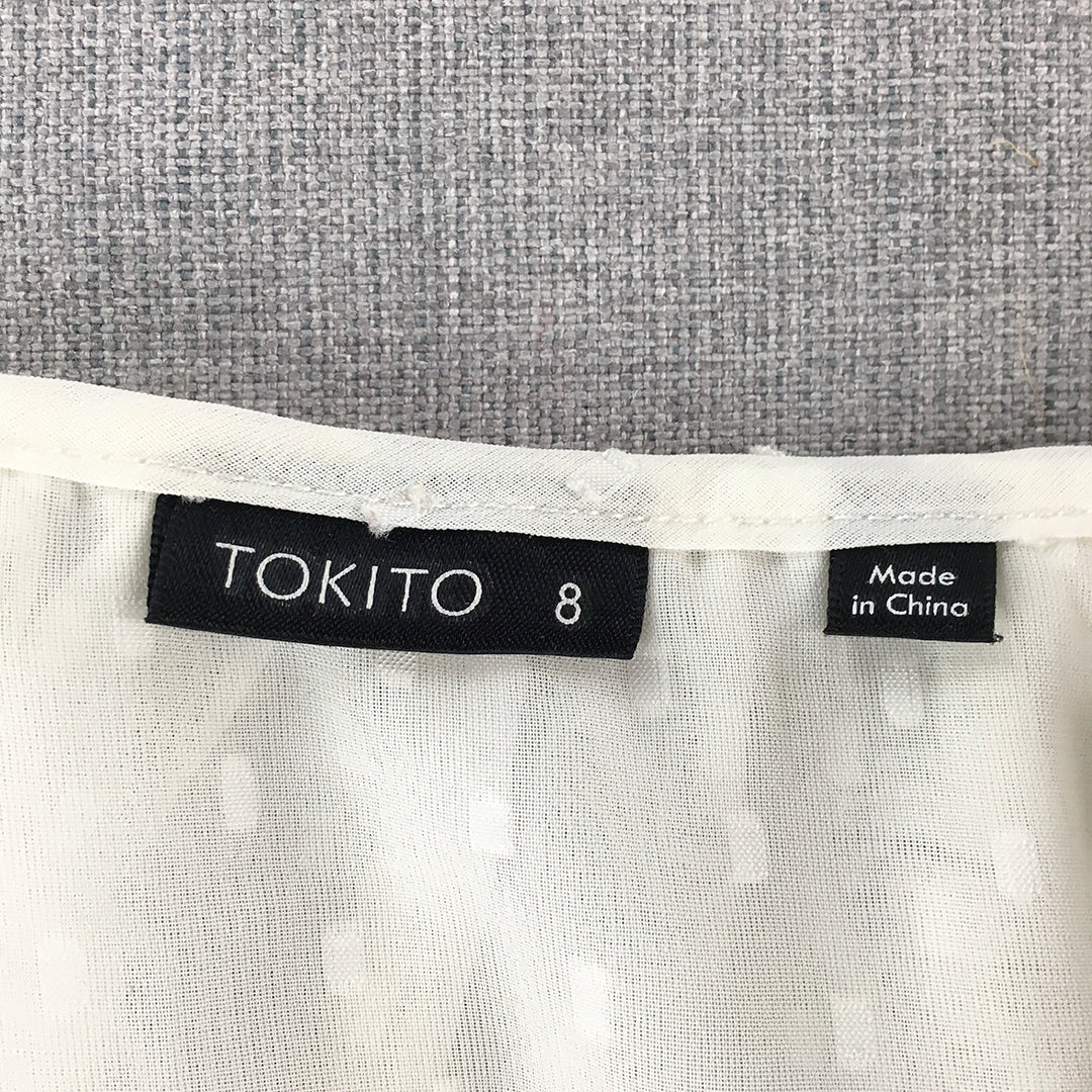 Tokito Womens Top Size 8 White Dot Button-Up Shirt Blouse