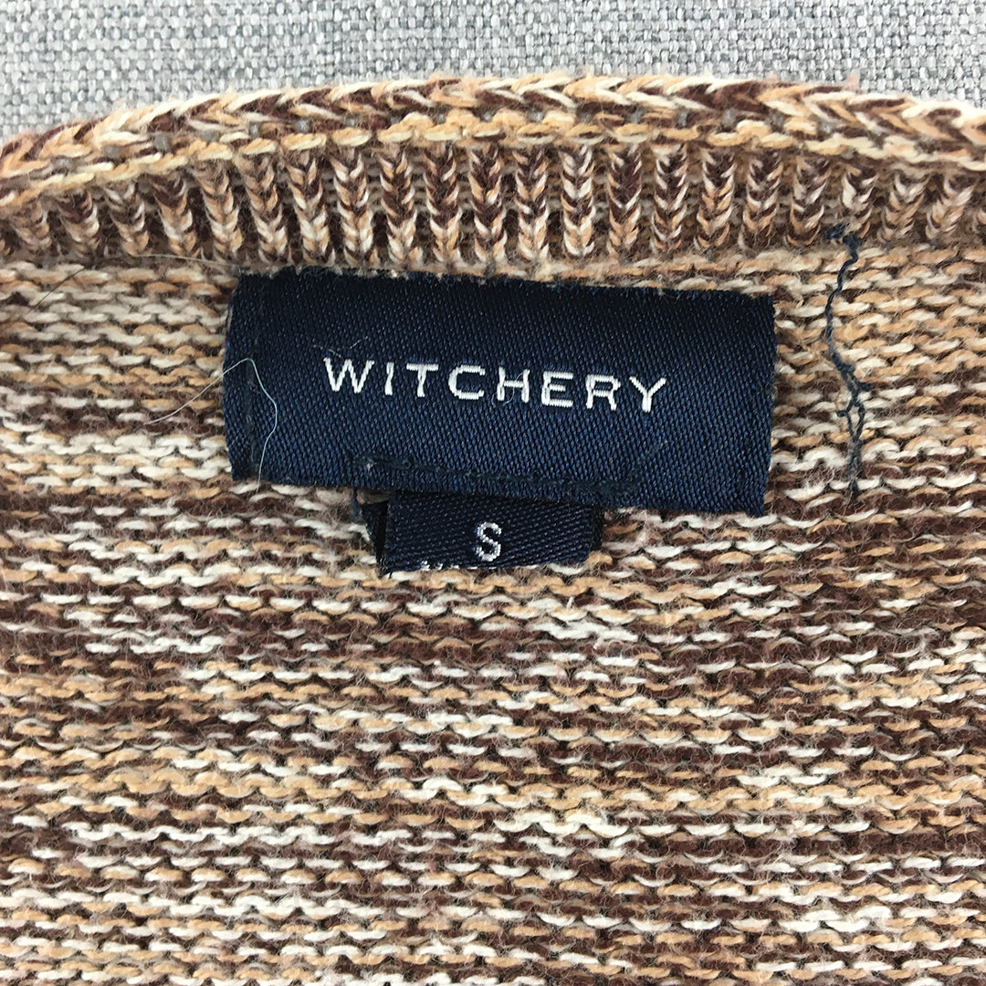 Witchery Womens Cardigan Size S Brown Tie-Up Shawl Neck Knit