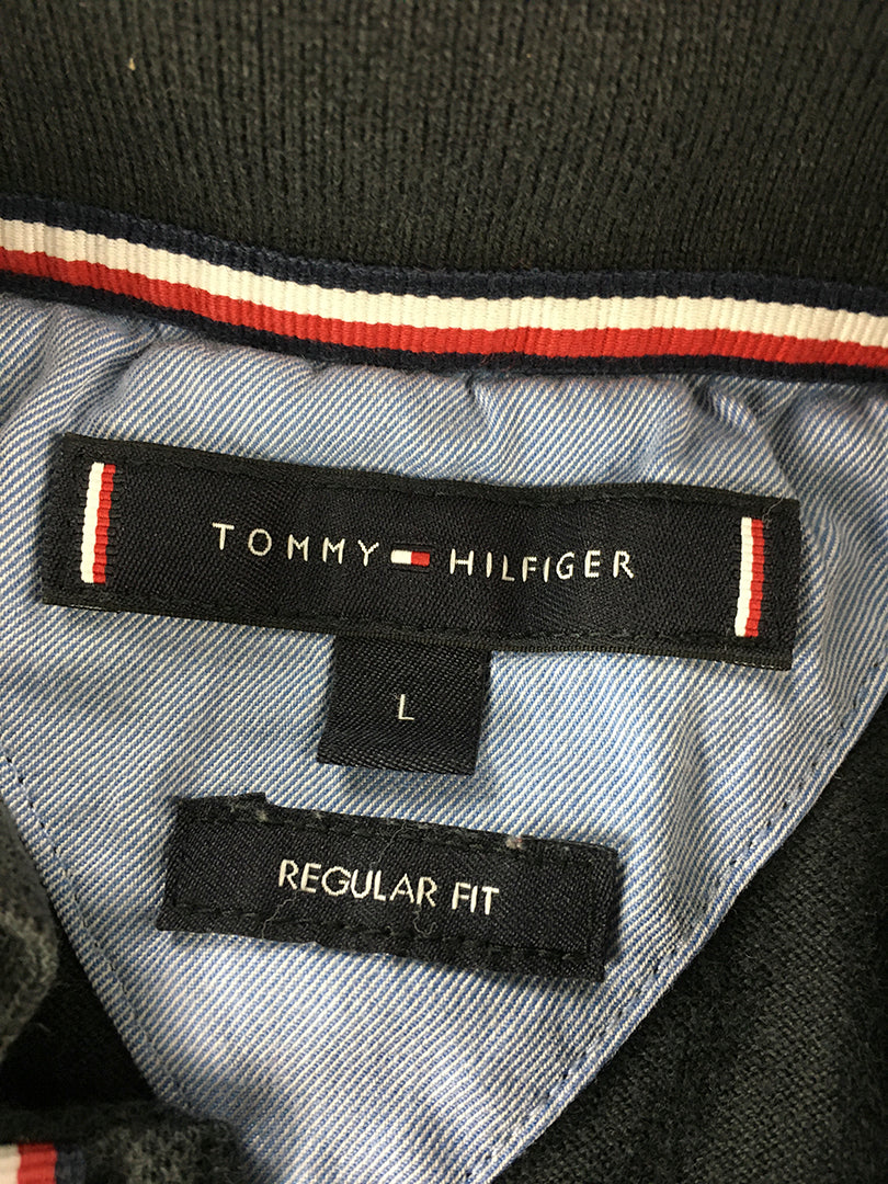 Tommy Hilfiger Mens Polo Shirt Size L Black Logo Collared Rugby Regular Fit