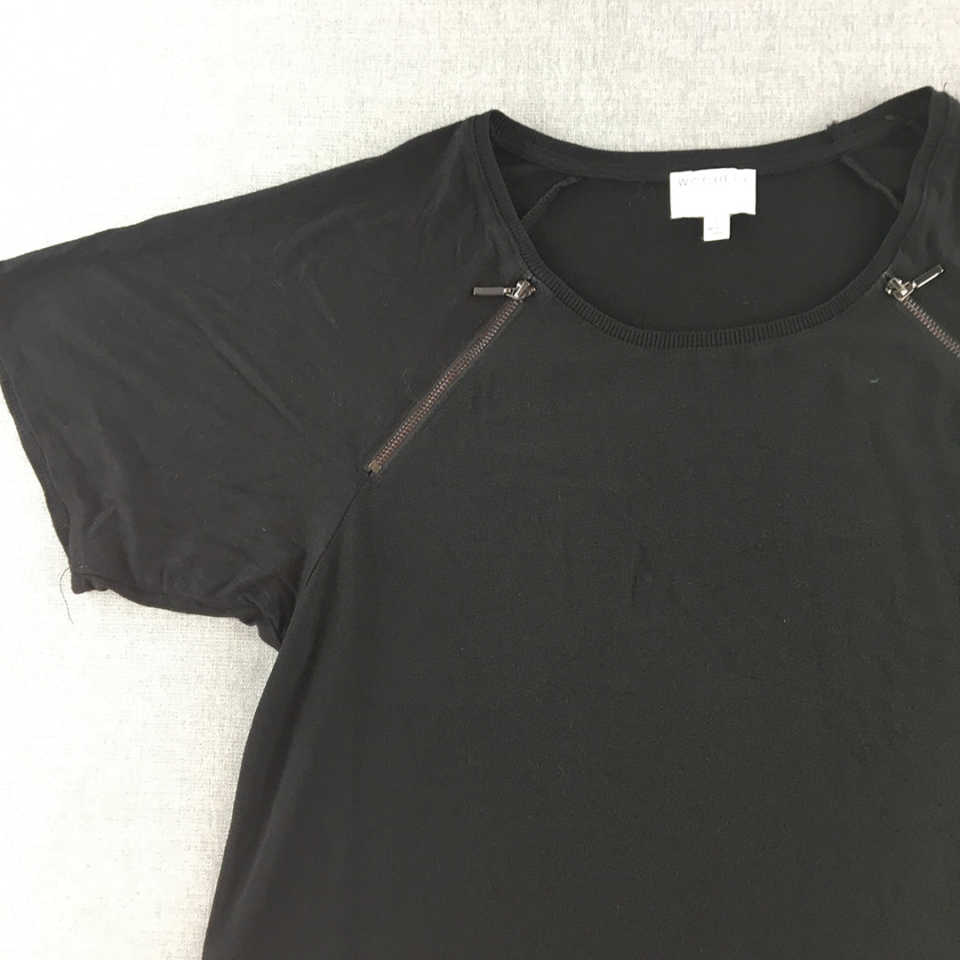 Witchery Womens Top Size S Black Zip Accents Short Sleeve T-Shirt