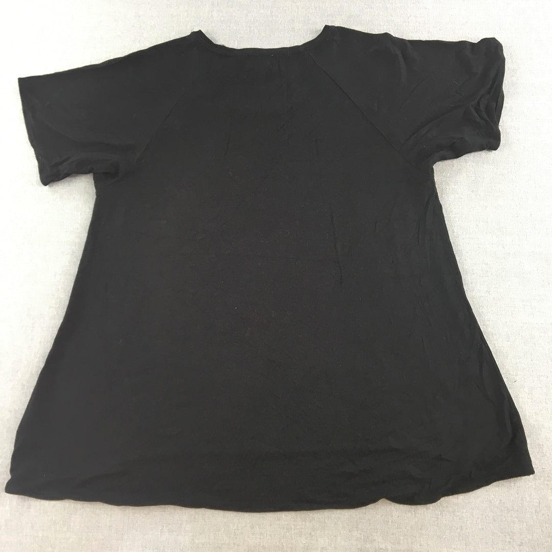 Witchery Womens Top Size S Black Zip Accents Short Sleeve T-Shirt