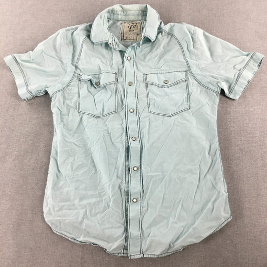 G21 Mens Shirt Size M Blue Pearl-Snap Cowboy Western Button-Up Pockets