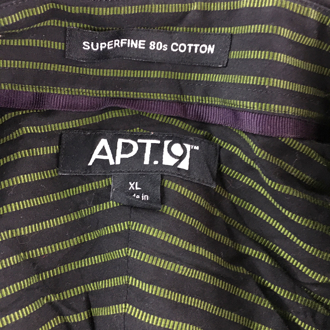 Apt. 9 Mens Shirt Size XL Black Green Striped Long Sleeve Button-Up