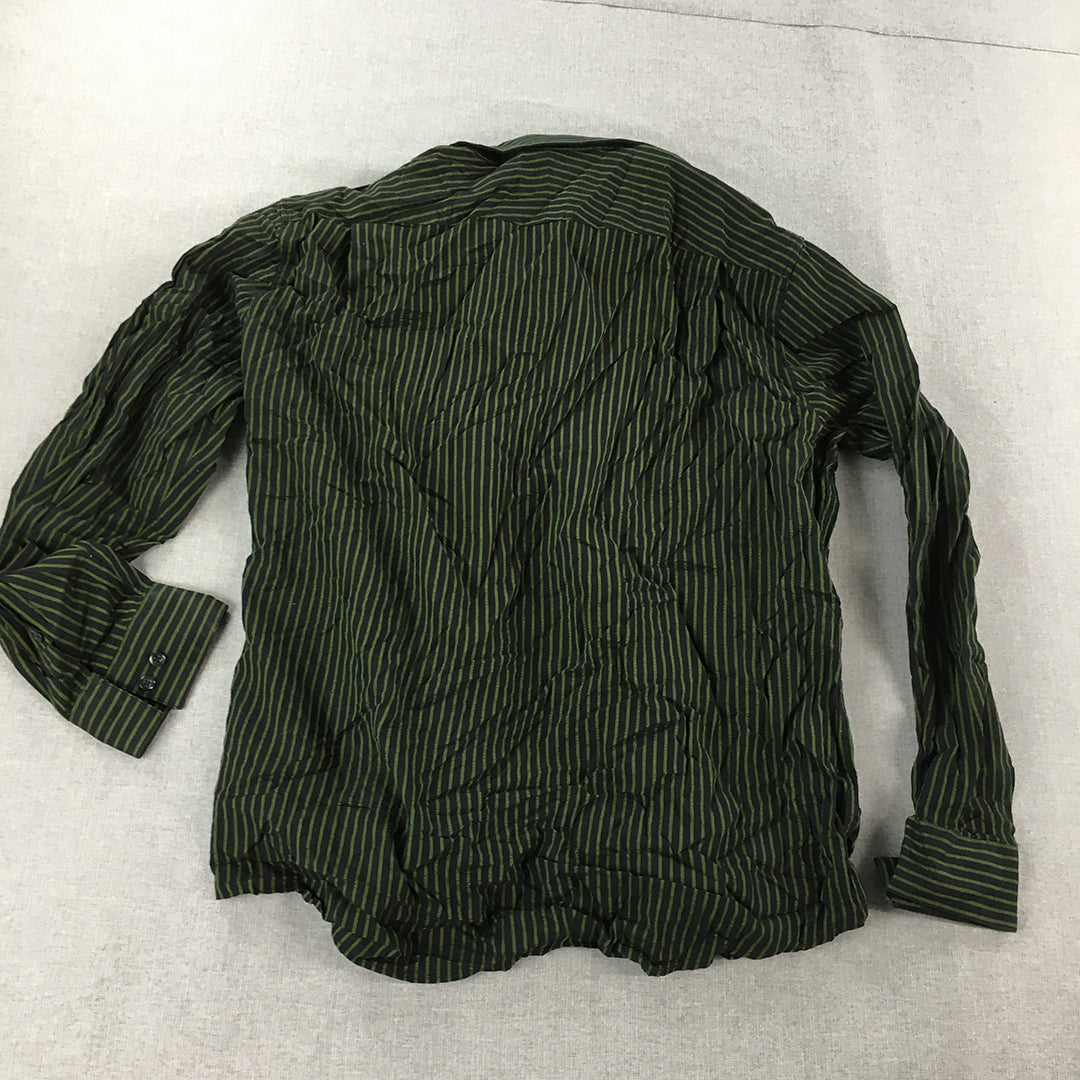 Apt. 9 Mens Shirt Size XL Black Green Striped Long Sleeve Button-Up