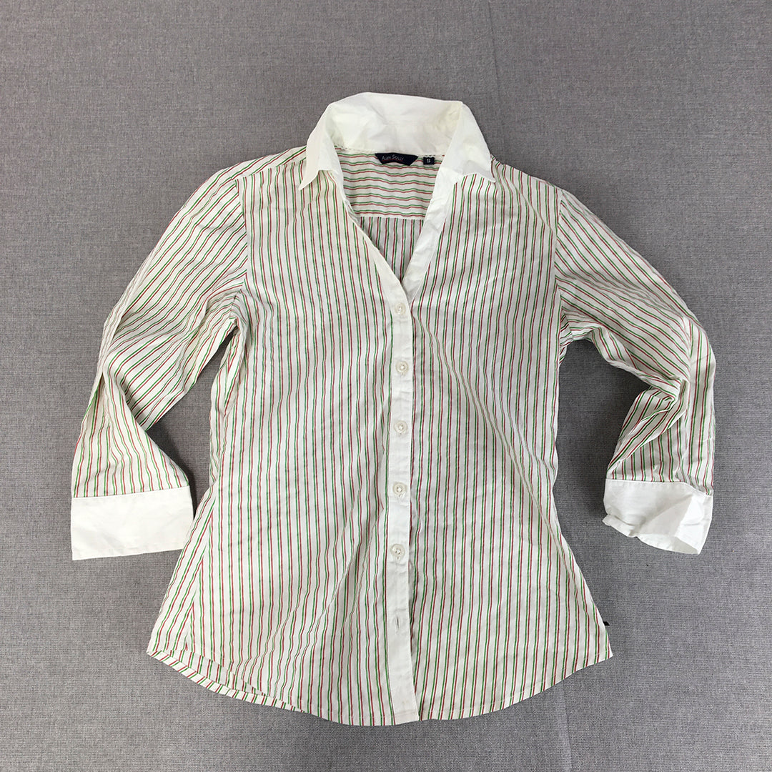 Allen Solly Womens Shirt Size S White Striped Button-Up 3/4 Length Sleeves