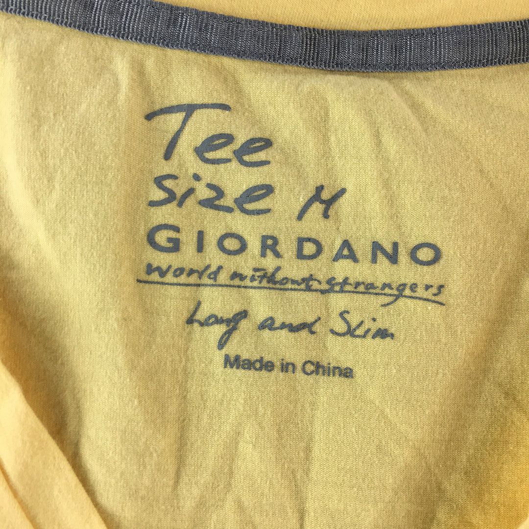 Giordano Womens Top Size M Yellow Long Sleeve V-Neck Slim Fit Pullover Shirt