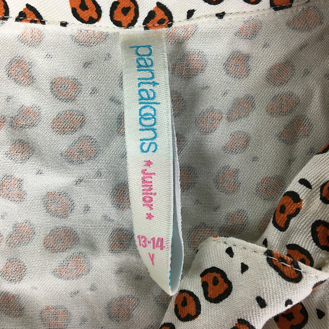 Pantaloons Junior Kids Girls Top Size 13 - 14 Years White Orange Dot Button-Up