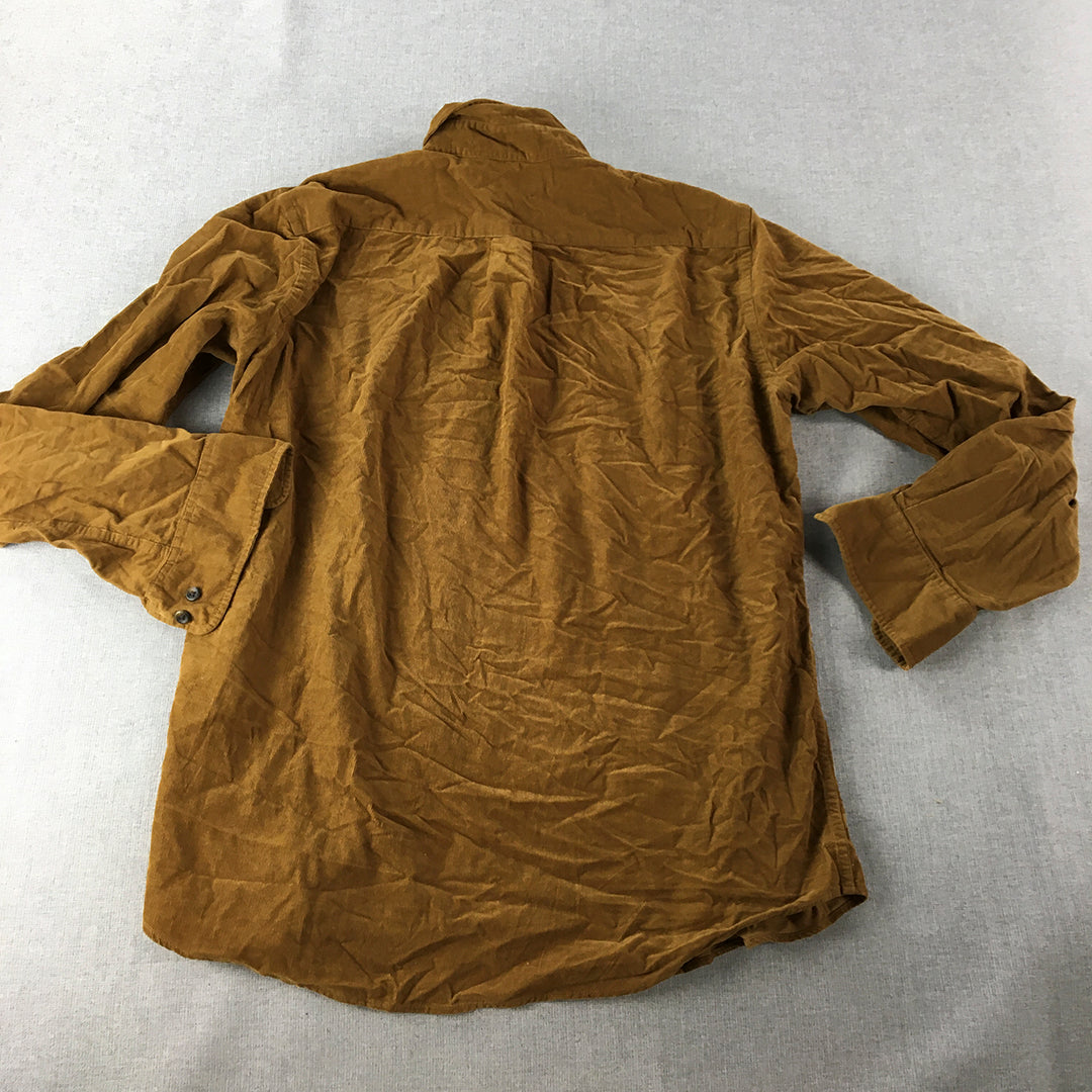 Uniqlo Mens Corduroy Shirt Size S Brown Long Sleeve Button-Up Pocket