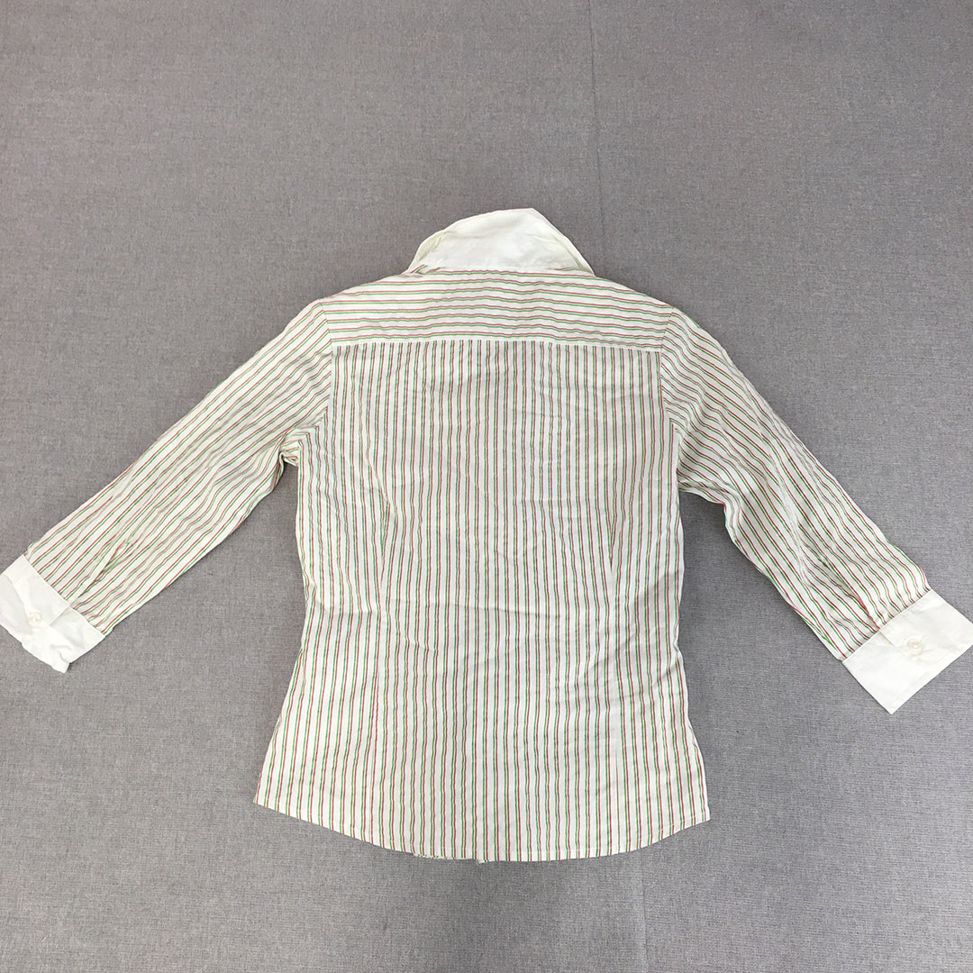 Allen Solly Womens Shirt Size S White Striped Button-Up 3/4 Length Sleeves